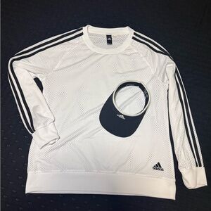 Adidas White Athletic Long Sleeve Top + Black Adidas Visor | Athleisure Set